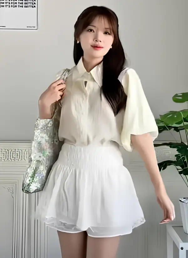 99+ Cách phối đồ với chân váy dài qua đầu gối xinh đẹp 21 Mẫu 7: Phối đồ áo sơ mi với chân váy dài qua gối