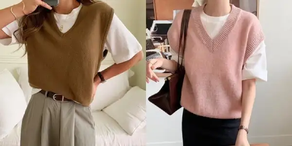 99+ Cách phối đồ với áo gile đẹp chuẩn Hàn Quốc 2 Áo gile len nữ phối áo thun