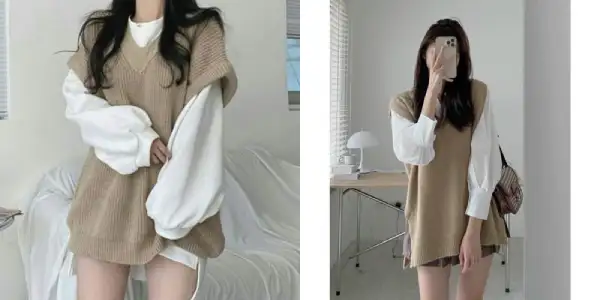 99+ Cách phối đồ với áo gile đẹp chuẩn Hàn Quốc 17 Áo gile oversize phối với áo sơ mi giấu quần