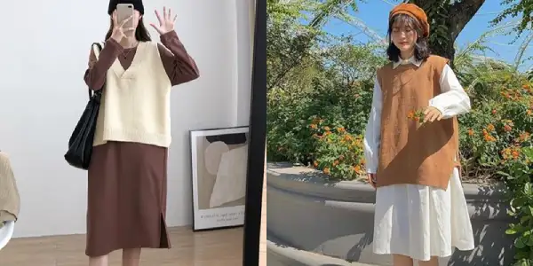 99+ Cách phối đồ với áo gile đẹp chuẩn Hàn Quốc 18 Áo gile ngắn phối với váy liền