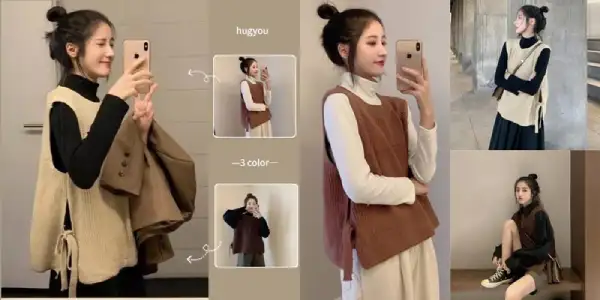99+ Cách phối đồ với áo gile đẹp chuẩn Hàn Quốc 3 Áo gile cổ tròn giúp cổ trong cao hơn