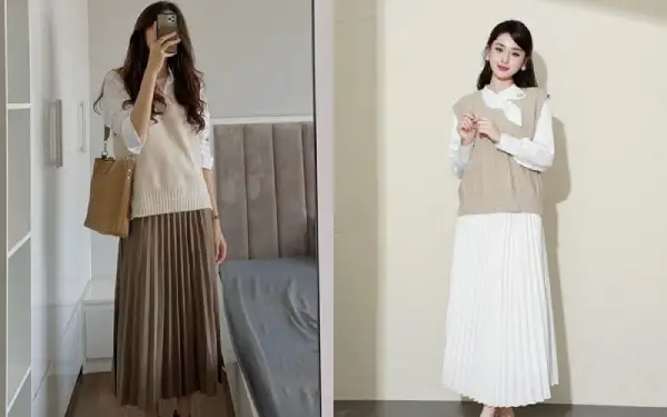 99+ Cách phối đồ với áo gile đẹp chuẩn Hàn Quốc 22 Áo gile phối với chân váy midi