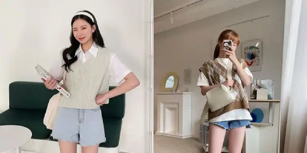99+ Cách phối đồ với áo gile đẹp chuẩn Hàn Quốc 28 Áo gile len cùng quần short