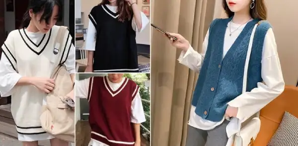 99+ Cách phối đồ với áo gile đẹp chuẩn Hàn Quốc 4 Áo gile len nữ cổ V giúp bạn trông trẻ hơn