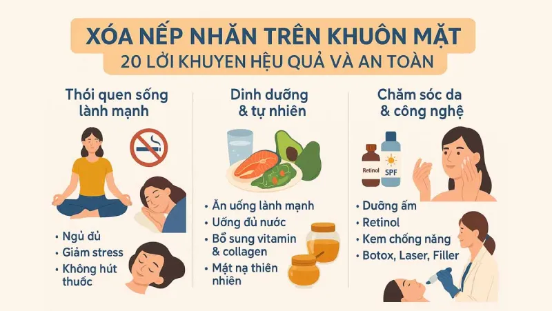 Lời khuyên ngăn ngừa nếp nhăn rõ rệt theo thời gian